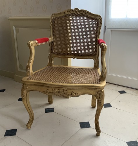 Louis XV desk armchair in gilded wood stamped BARA - 