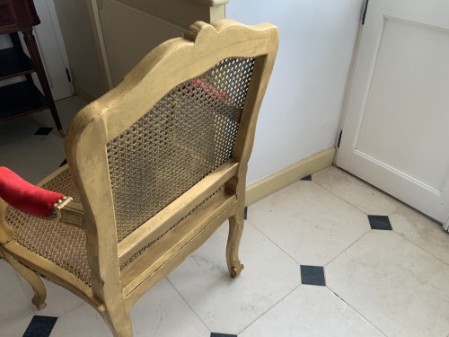 Antiquités - Louis XV desk armchair in gilded wood stamped BARA