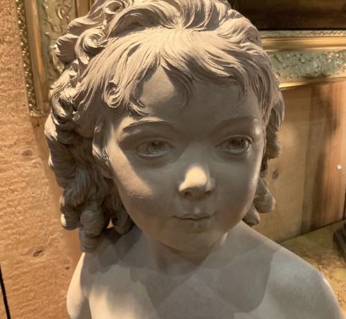 Buste de Sabine Houdon à l’âge de 4 ans, terre cuite fin 18e - Sculpture Style Directoire