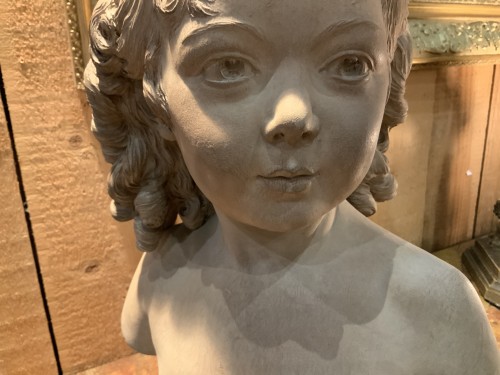 Sculpture Sculpture en Terre cuite - Buste de Sabine Houdon à l’âge de 4 ans, terre cuite fin 18e