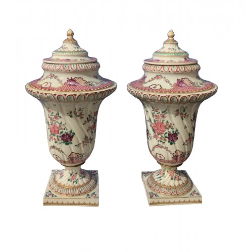 Pair of covered vases, signed Samson