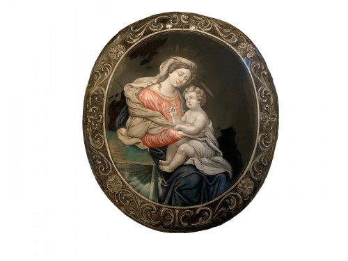 Vierge à l’enfant - Émail de Limoges signé J. Laudin XVIIe siècle