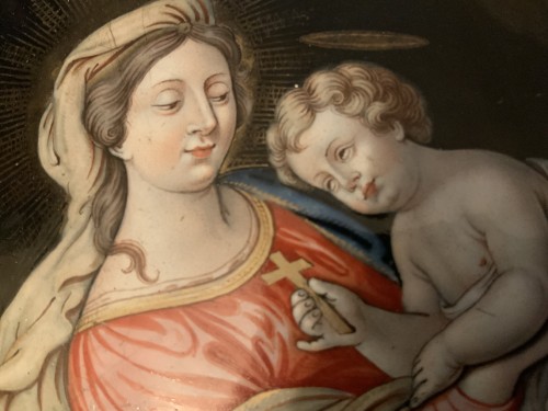 Art sacré, objets religieux  - Vierge à l’enfant - Émail de Limoges signé J. Laudin XVIIe siècle