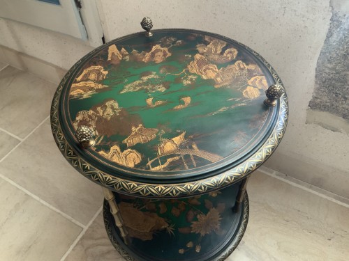 Furniture  - Pedestal table in green and gold lacquer - Maison Bagués circa 1950/70