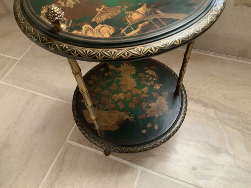 Pedestal table in green and gold lacquer - Maison Bagués circa 1950/70 - 