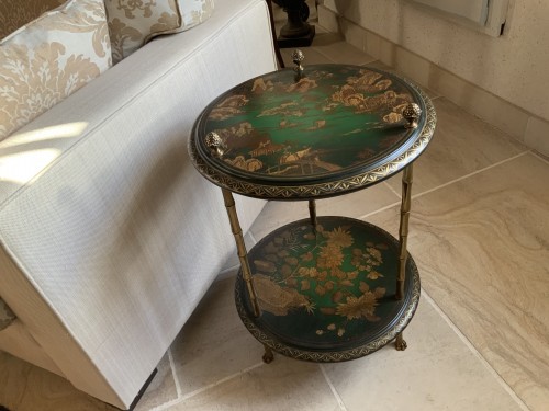 Antiquités - Pedestal table in green and gold lacquer - Maison Bagués circa 1950/70