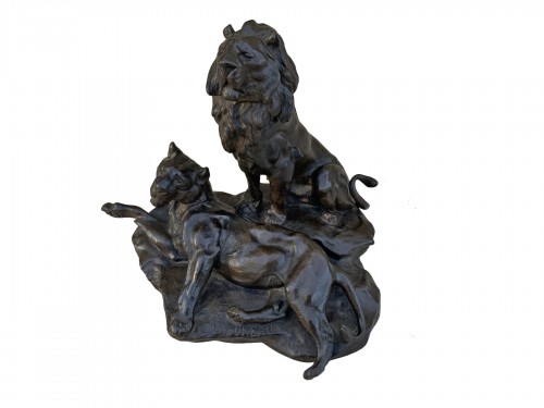Léon Bureau (1866-1906) - Lion et Lionne sur un rocher