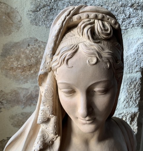 Sculpture Sculpture en Terre cuite - Buste en terre cuite de Mme Récamier signé Chinard à Lyon l’An XI ( 1803 )