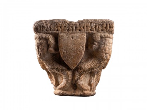 Romanesque capital with sirens - France, 13th century