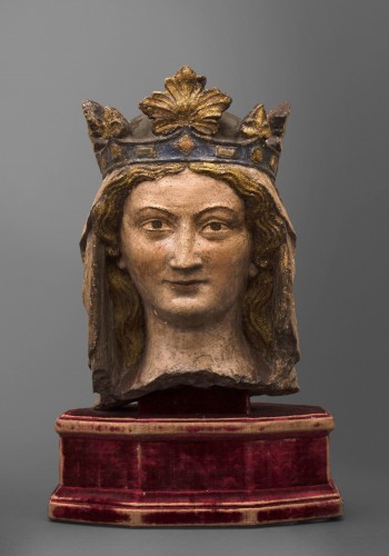 Crowned Head - Île-de-France, first half of 14th century - Sculpture Style Middle age