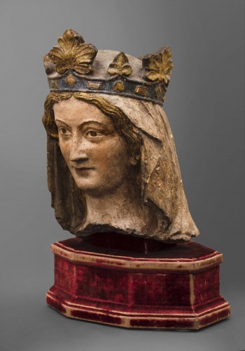 Sculpture  - Crowned Head - Île-de-France, first half of 14th century