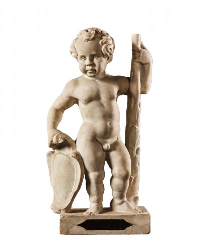 Hercule enfant tenant un blason - Italie du Nord XVIIe siècle