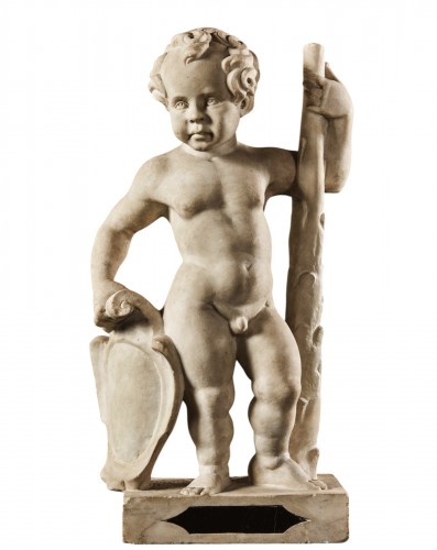 Hercule enfant tenant un blason - Italie du Nord XVIIe siècle