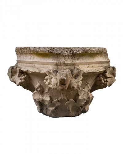 Capital decorated with foliage and grapes - France, 13th century