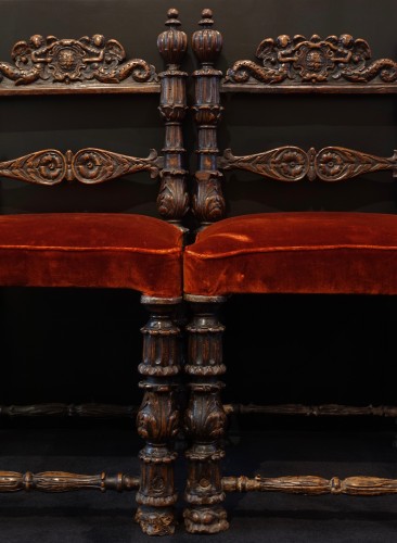 Paire de chaises en bois sculpté - Lombardie XVIe siècle - Mobilier Style Renaissance