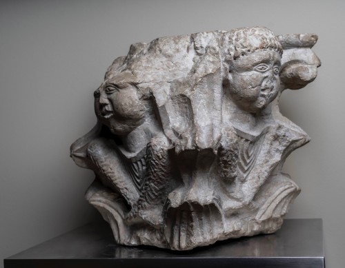 Chapiteau roman à décor de quatre bustes d'Africains - Italie du Sud, XIII siècle - Moyen Âge