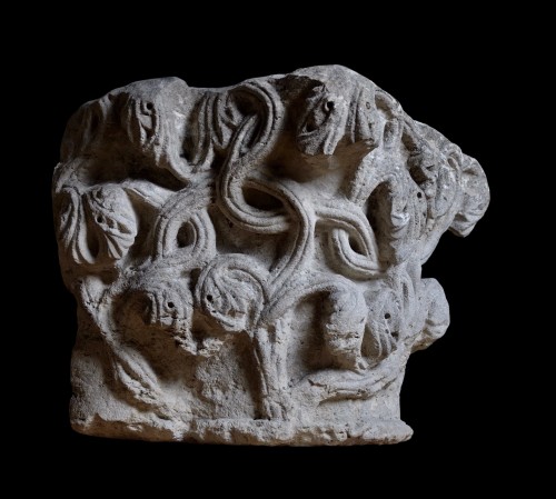 Paire de chapiteaux à décor de rinceaux - Ile de France, XIIe siècle - Matériaux & Architecture Style Moyen Âge