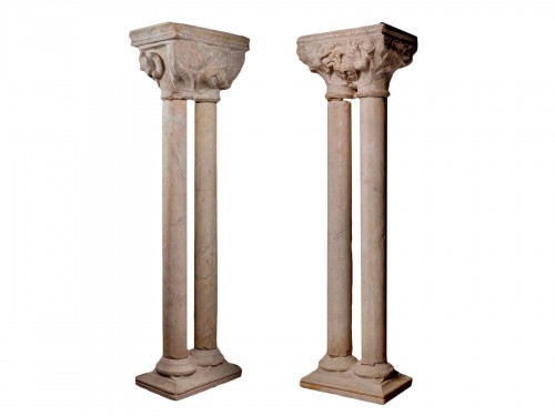 Pair of double cloister capitals on two columns - Toulouse, 14th century