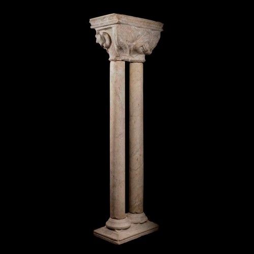 Paire de chapiteaux doubles de cloître sur deux colonnes - Toulouse, XIV siècle - Matériaux & Architecture Style Moyen Âge
