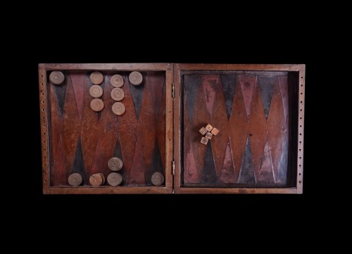 XIXe siècle - Boite à jeux en bois et cuir - Italie 19e siècle