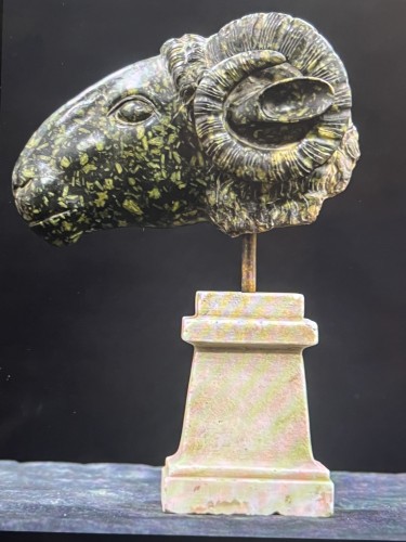 Head ram in green porphyry  - 