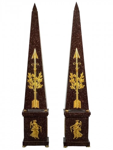 Pair of large porphyry obelisks