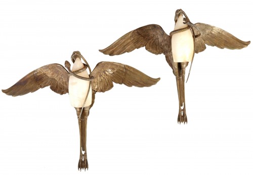 Albert CHEURET (1884-1966) - Importante paire d'appliques en bronze argenté