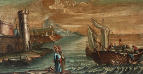 Entrée du port de la Marine Marchande  - Courtois jean Pierre (1621-1676)