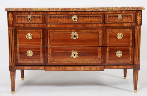 Commode Louis XVI marquetée estampillée de SCHEY - Denoyelle antiquités