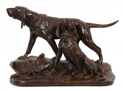 Deux chiens de chasse - LEON BUREAU (1866-1906)