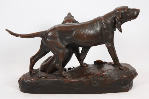 Deux chiens de chasse - LEON BUREAU (1866-1906) - Sculpture Style 