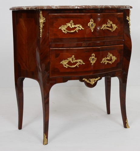 Petite commode sauteuse Louis XV en bois de rose et palissandre - Mobilier Style 