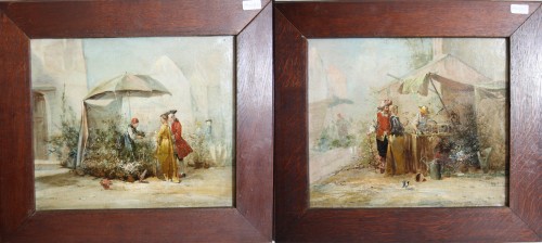 Ensemble de deux tableaux" scenes champetres"