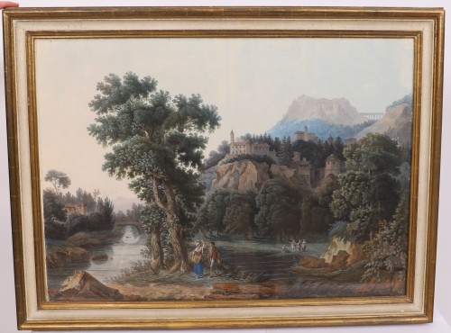 Paire de gouaches italienne - Jean-Baptiste POURCELLY (act. 1791-1802) - Tableaux et dessins Style 