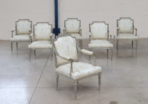 Suite de six fauteuils Louis XVI attribué J.B. SENE (1748-1803) - Sièges Style Louis XVI