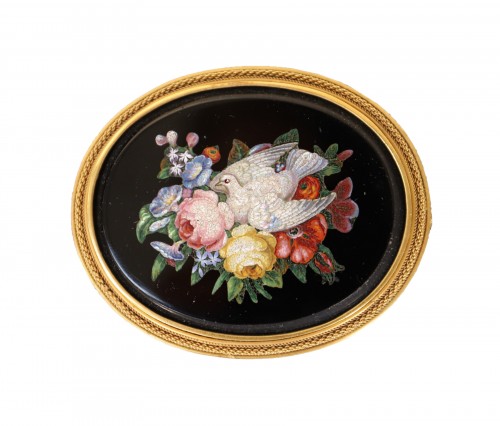 Broche Napoléon III en micro mosaïque de pierres dures