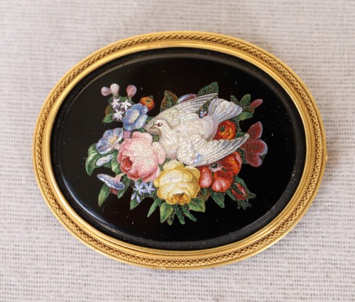 Broche Napoléon III en micro mosaïque de pierres dures - Denoyelle antiquités