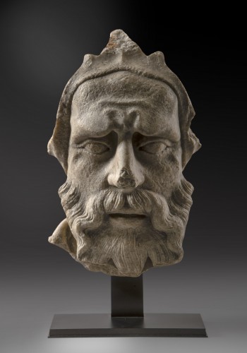 Tête d'un homme barbu, Nord de l'Italie XIVe - XVe siècle - Sculpture Style 