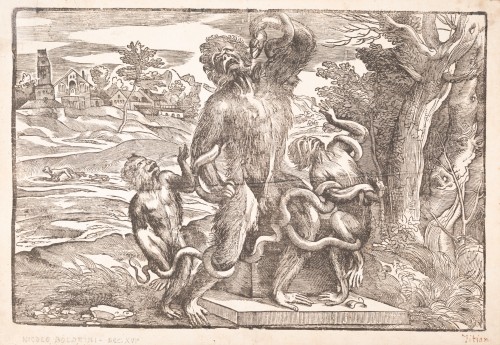 Caricature du Laocoon, Niccolò Boldrini (v. 1500 – après 1566), graveur - Gravures et livres anciens Style 