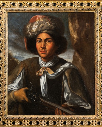 Paintings & Drawings  - Portrait of a young man with polish-style beret and rifle
