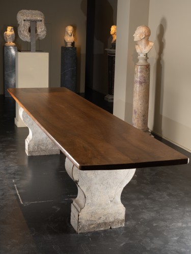 Mobilier Table & Guéridon - Paire de grands pieds de table et plateau en noyer