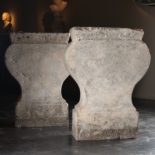 Paire de grands pieds de table et plateau en noyer - 