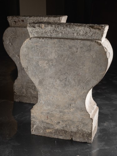 Antiquités - Paire de grands pieds de table et plateau en noyer
