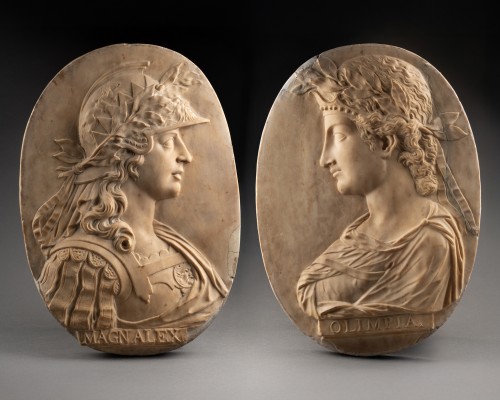 Paire de reliefs  Alexandre le Grand & Olympias - Sculpture Style 