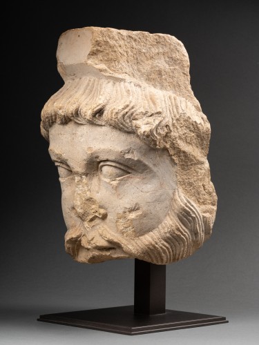 Sculpture  - Romanesque Limestone Head of a Bearded Man