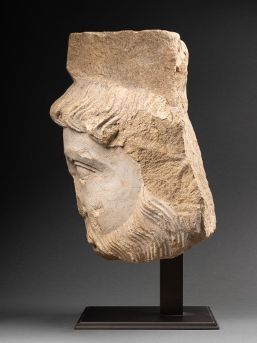 Romanesque Limestone Head of a Bearded Man - 