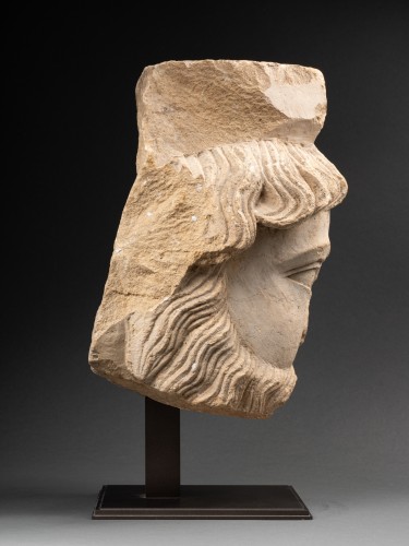Romanesque Limestone Head of a Bearded Man - Middle age