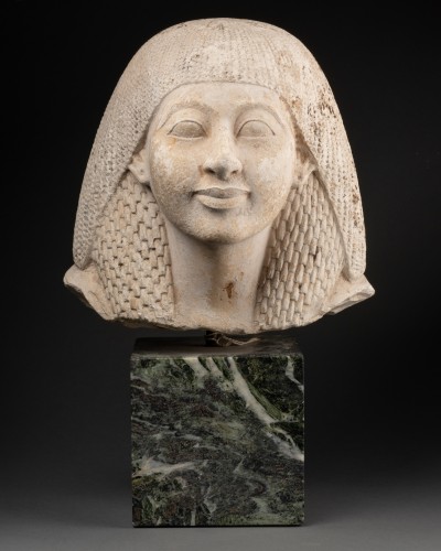 Limestone Egyptian Head of a Dignitary - Grand Tour, 19th Century - Sculpture Style 