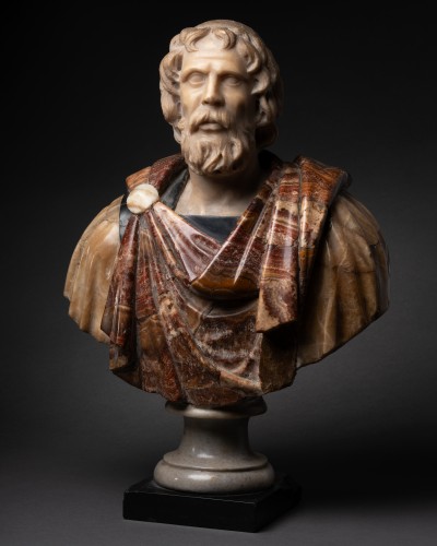 17th century - Coloured Marble Bust of a Roman (Philosopher?)