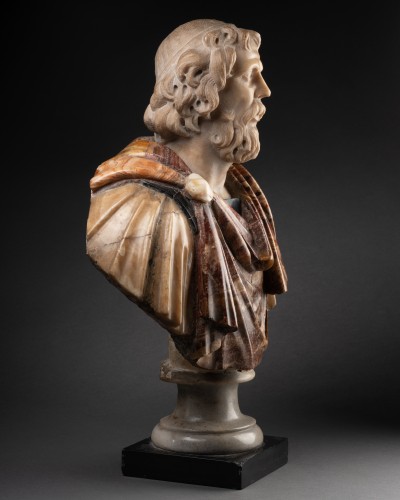 Antiquités - Coloured Marble Bust of a Roman (Philosopher?)